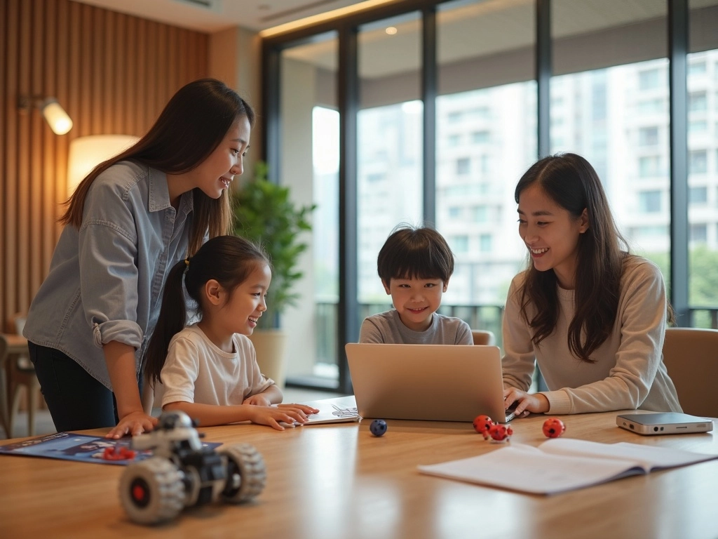 Child learning AI at home with laptop