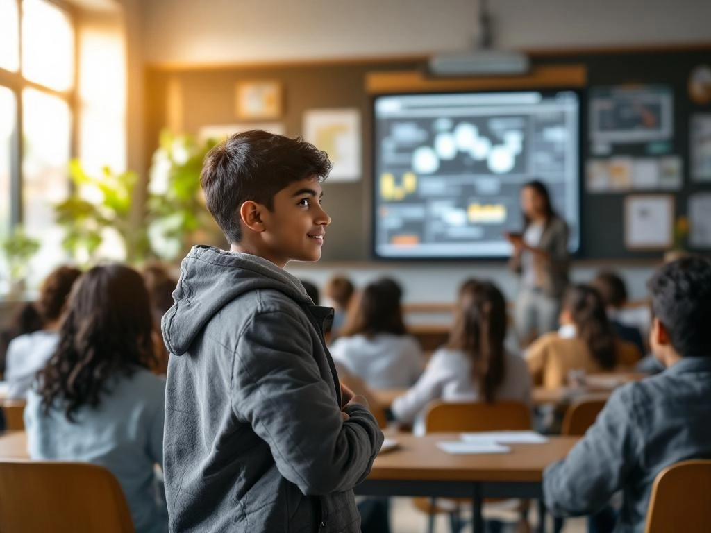 Students engaged in AI learning in the classroom